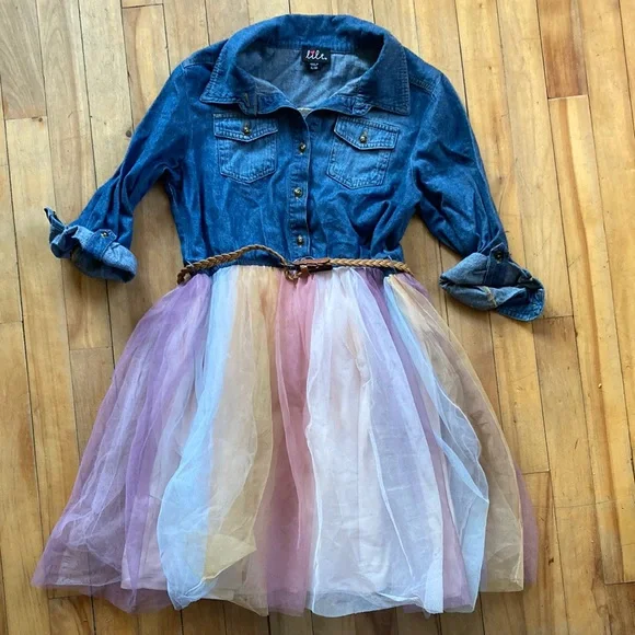 white christmas dresses Next Size 6 Rainbow Sleeve Denim Dress – MiniMe Preloved